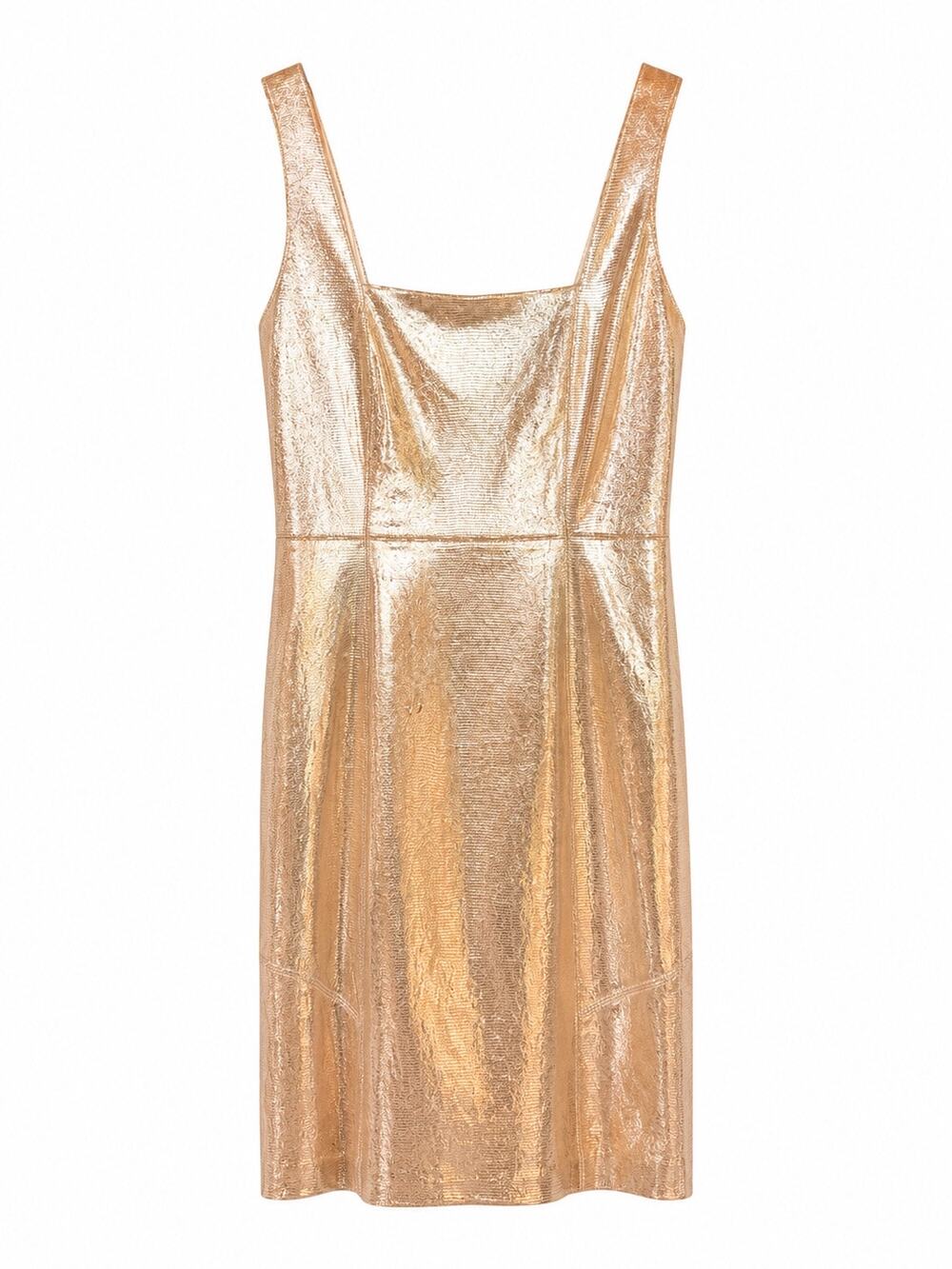 Alice + Olivia Metallic Gold Delora Fitted Mini Dress | size 2